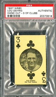 1927 W560 Lou Gehrig Hand Cut “3 of Clubs” PSA Authentic